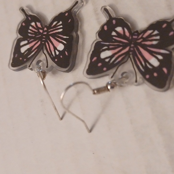 4/$60 New Black & Pink Butterfly Pair of Earrings - Hand-Made - Picture 3 of 3